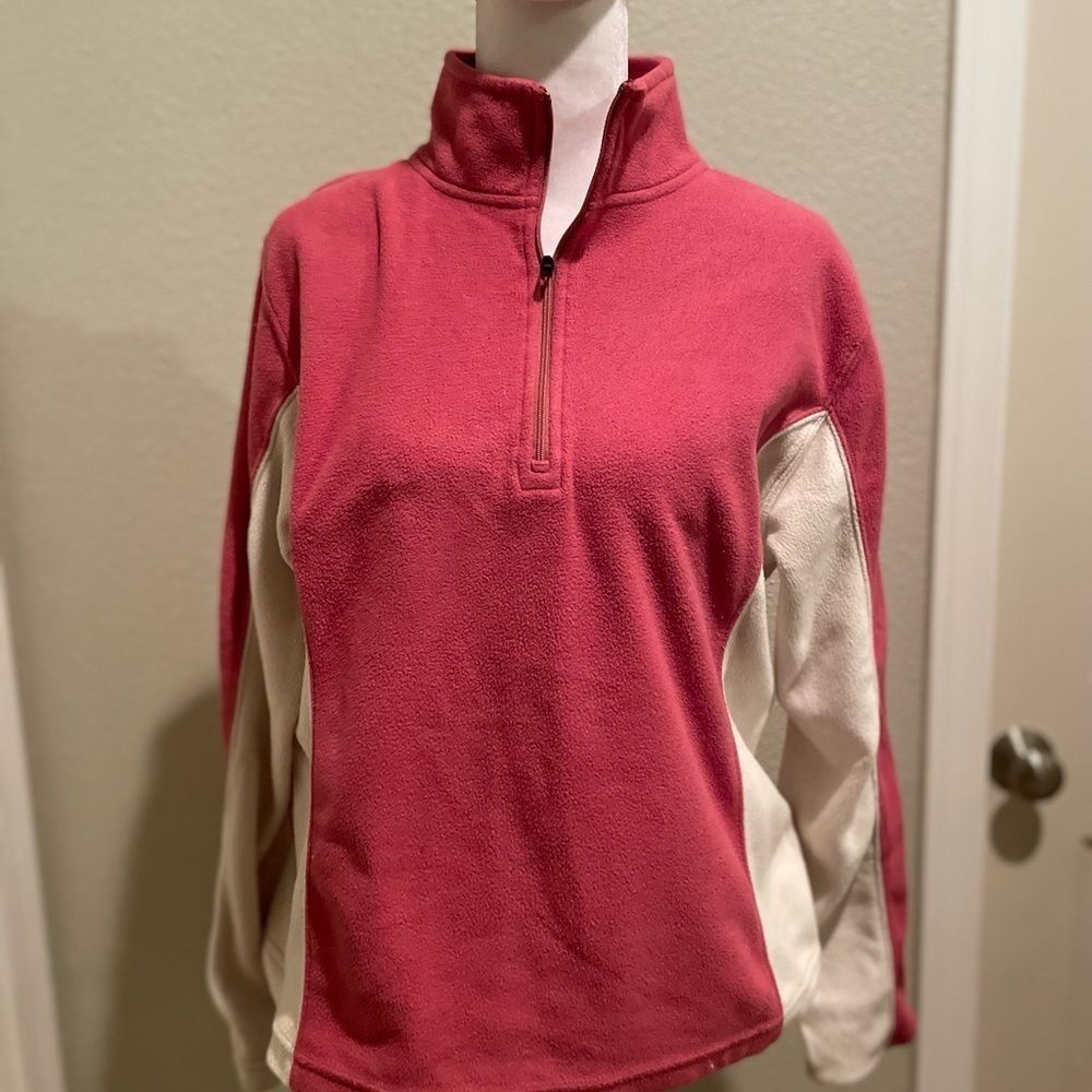 L.L Bean Women's Zipper Down Pink/White Fleece Women's Jacket Size M